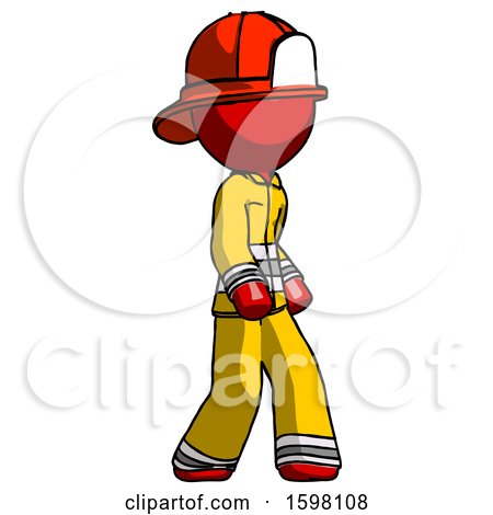 Red Firefighter Fireman Man Walking Turned Right Front View by Leo Blanchette
