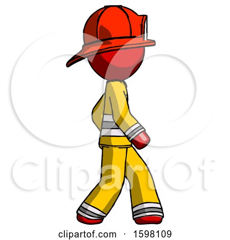 Red Firefighter Fireman Man Walking Right Side View by Leo Blanchette