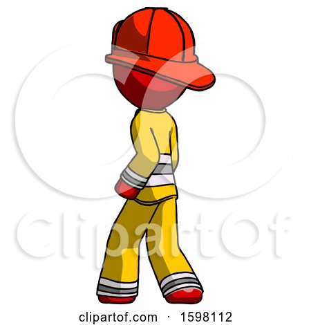 Red Firefighter Fireman Man Walking Away Direction Left View by Leo Blanchette