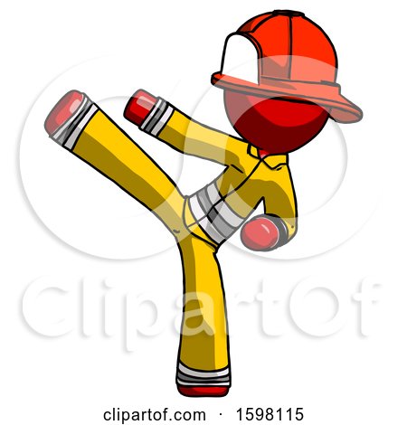 Red Firefighter Fireman Man Ninja Kick Left by Leo Blanchette