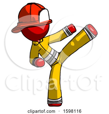 Red Firefighter Fireman Man Ninja Kick Right by Leo Blanchette