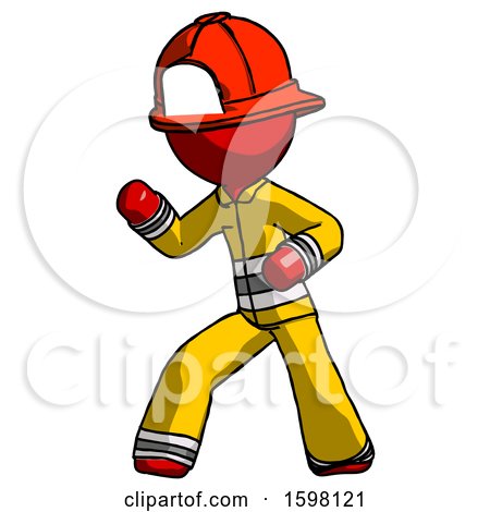 Red Firefighter Fireman Man Martial Arts Defense Pose Left by Leo Blanchette