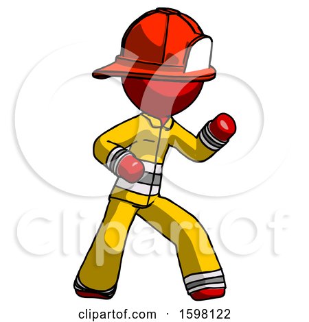 Red Firefighter Fireman Man Martial Arts Defense Pose Right by Leo Blanchette