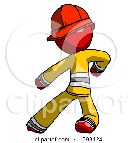 Red Firefighter Fireman Man Karate Defense Pose Left by Leo Blanchette