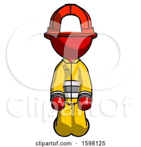 Red Firefighter Fireman Man Kneeling Front Pose by Leo Blanchette