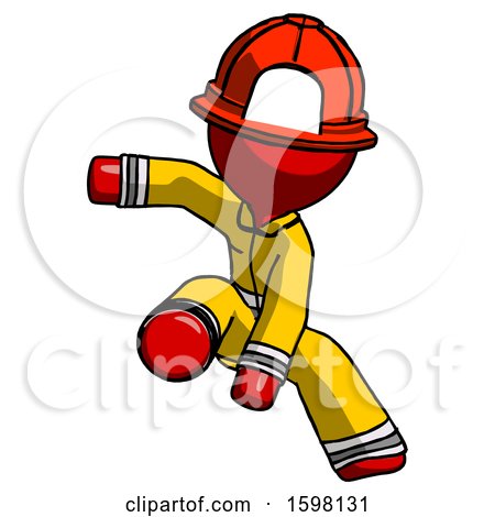 Red Firefighter Fireman Man Action Hero Jump Pose by Leo Blanchette