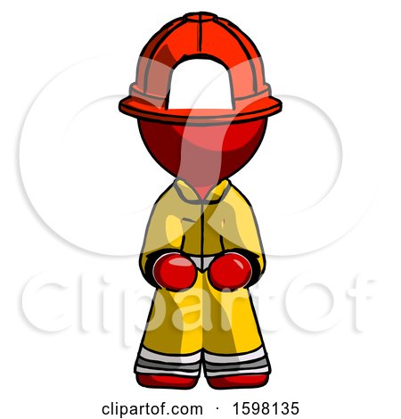 Red Firefighter Fireman Man Squatting Facing Front by Leo Blanchette