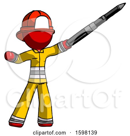 Red Firefighter Fireman Man Demonstrating That Indeed the Pen Is Mightier by Leo Blanchette
