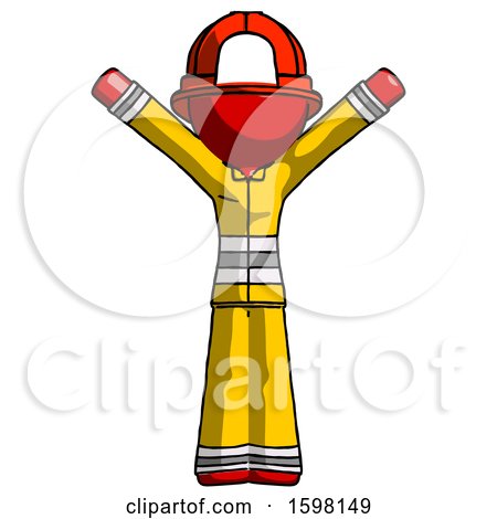 Red Firefighter Fireman Man with Arms out Joyfully by Leo Blanchette