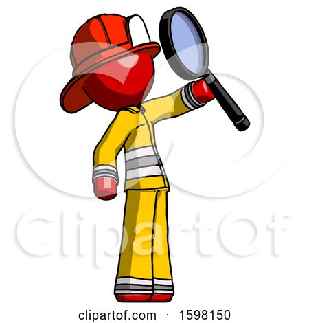 Red Firefighter Fireman Man Inspecting with Large Magnifying Glass Facing up by Leo Blanchette