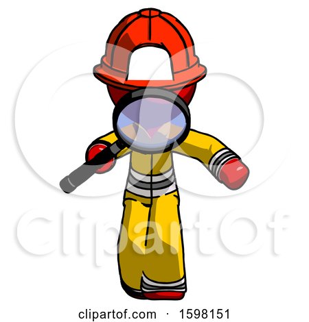 Red Firefighter Fireman Man Looking down Through Magnifying Glass by Leo Blanchette