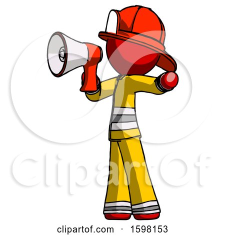 Red Firefighter Fireman Man Shouting into Megaphone Bullhorn Facing Left by Leo Blanchette