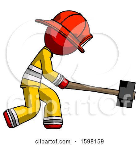 Red Firefighter Fireman Man Hitting with Sledgehammer, or Smashing Something by Leo Blanchette