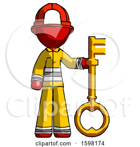 Red Firefighter Fireman Man Holding Key Made of Gold by Leo Blanchette