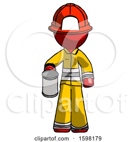 Red Firefighter Fireman Man Begger Holding Can Begging or Asking for Charity by Leo Blanchette