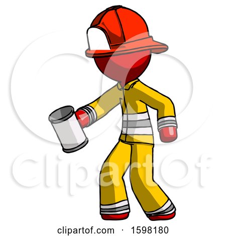 Red Firefighter Fireman Man Begger Holding Can Begging or Asking for Charity Facing Left by Leo Blanchette