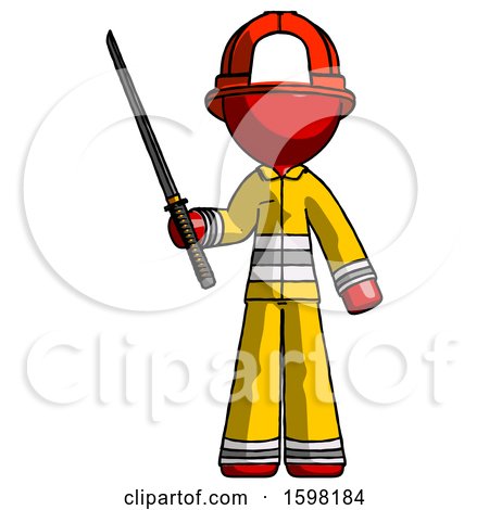 Red Firefighter Fireman Man Standing up with Ninja Sword Katana by Leo Blanchette