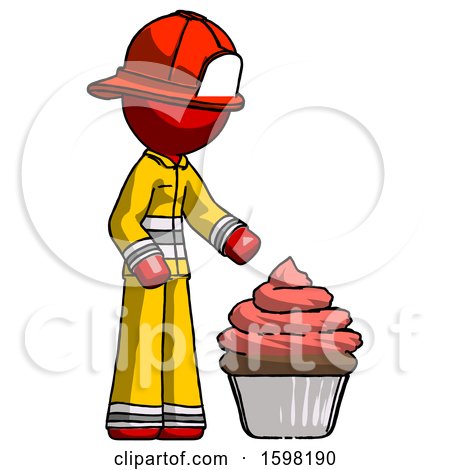 Red Firefighter Fireman Man with Giant Cupcake Dessert by Leo Blanchette