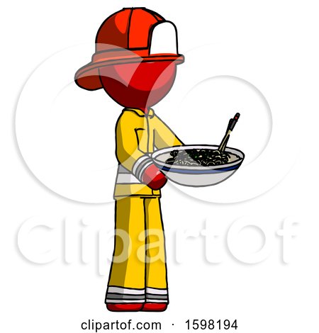 Red Firefighter Fireman Man Holding Noodles Offering to Viewer by Leo Blanchette