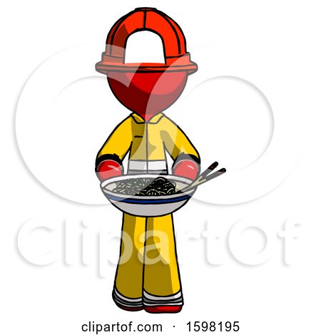 Red Firefighter Fireman Man Serving or Presenting Noodles by Leo Blanchette