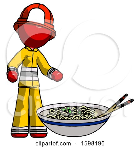 Red Firefighter Fireman Man and Noodle Bowl, Giant Soup Restaraunt Concept by Leo Blanchette