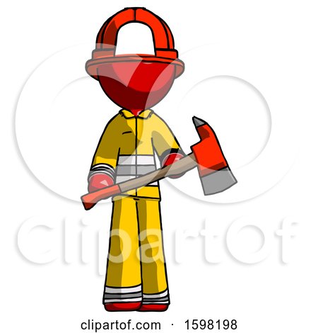 Red Firefighter Fireman Man Holding Red Fire Fighter's Ax by Leo Blanchette