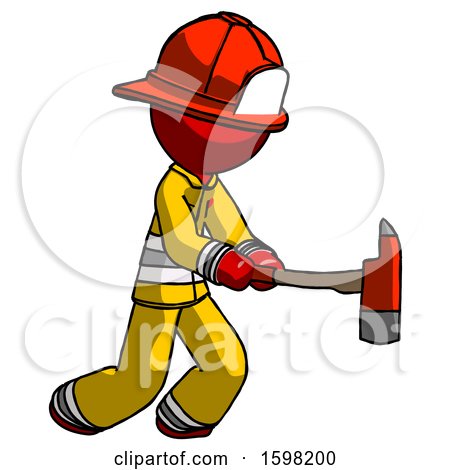 Red Firefighter Fireman Man with Ax Hitting, Striking, or Chopping by Leo Blanchette