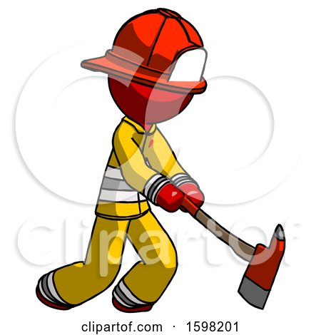 Red Firefighter Fireman Man Striking with a Red Firefighter's Ax by Leo Blanchette