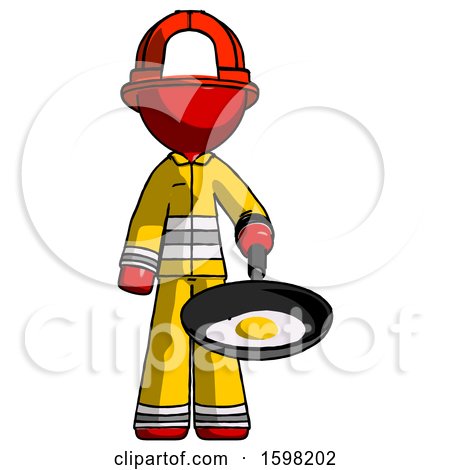 Red Firefighter Fireman Man Frying Egg in Pan or Wok by Leo Blanchette