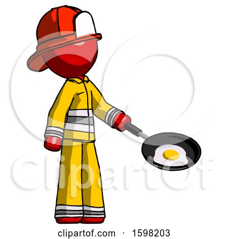 Red Firefighter Fireman Man Frying Egg in Pan or Wok Facing Right by Leo Blanchette
