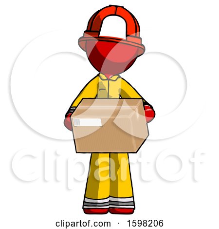 Red Firefighter Fireman Man Holding Box Sent or Arriving in Mail by Leo Blanchette