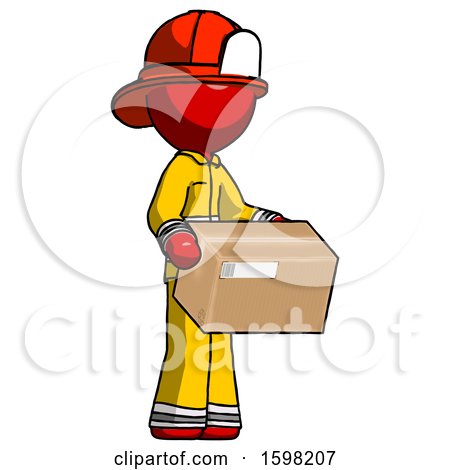 Red Firefighter Fireman Man Holding Package to Send or Recieve in Mail by Leo Blanchette