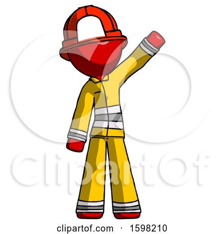 Red Firefighter Fireman Man Waving Emphatically with Left Arm by Leo Blanchette