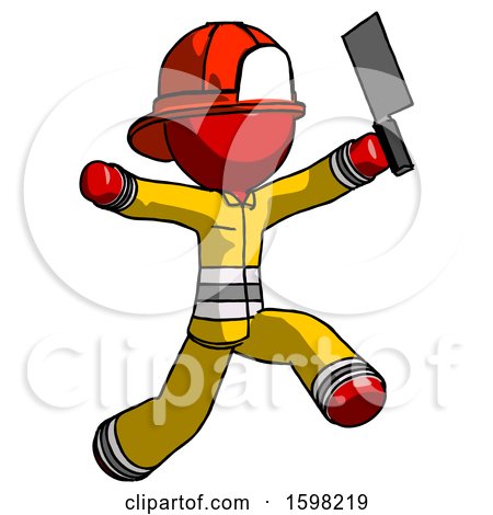 Red Firefighter Fireman Man Psycho Running with Meat Cleaver by Leo Blanchette