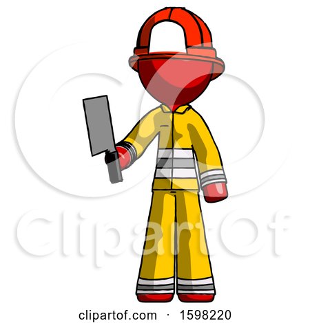 Red Firefighter Fireman Man Holding Meat Cleaver by Leo Blanchette