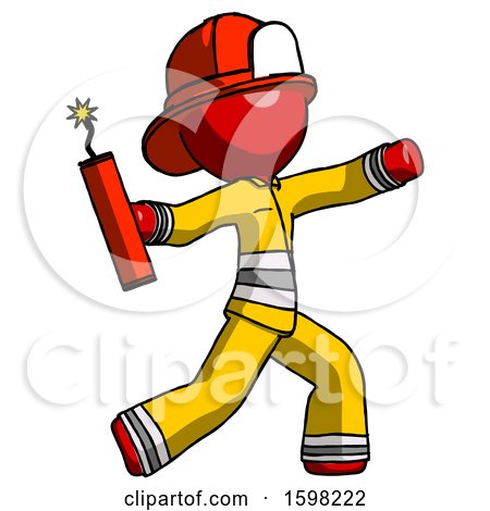 Red Firefighter Fireman Man Throwing Dynamite by Leo Blanchette