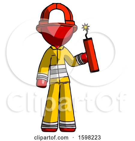 Red Firefighter Fireman Man Holding Dynamite with Fuse Lit by Leo Blanchette