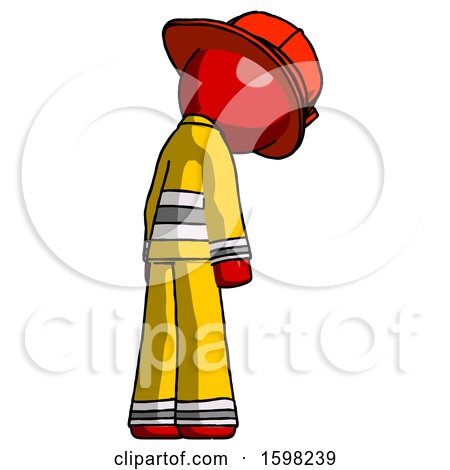 Red Firefighter Fireman Man Depressed with Head Down, Back to Viewer, Right by Leo Blanchette