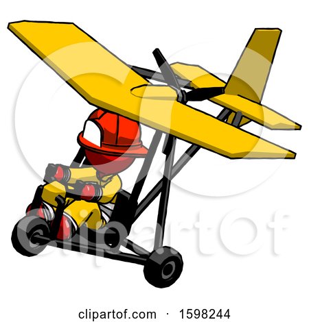Red Firefighter Fireman Man in Ultralight Aircraft Top Side View by Leo Blanchette