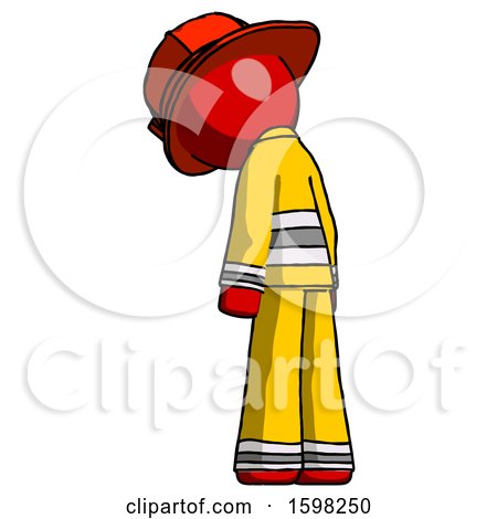 Red Firefighter Fireman Man Depressed with Head Down, Back to Viewer, Left by Leo Blanchette