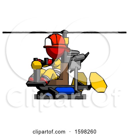 Red Firefighter Fireman Man Flying in Gyrocopter Front Side Angle View by Leo Blanchette