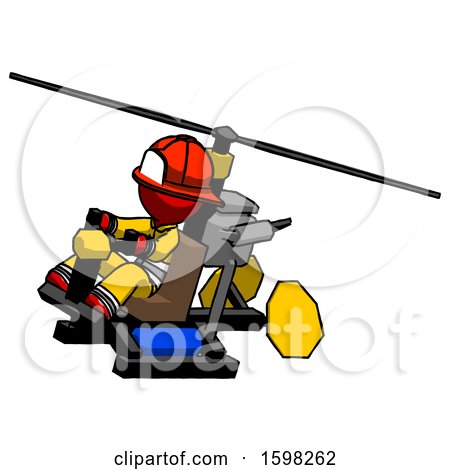 Red Firefighter Fireman Man Flying in Gyrocopter Front Side Angle Top View by Leo Blanchette