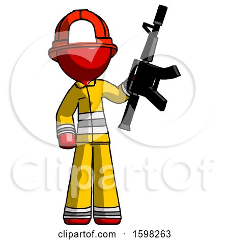 Red Firefighter Fireman Man Holding Automatic Gun by Leo Blanchette