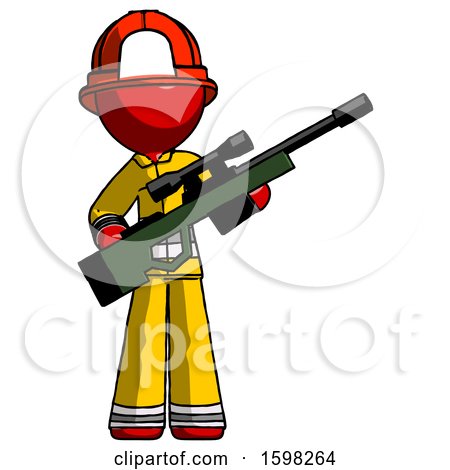 Red Firefighter Fireman Man Holding Sniper Rifle Gun by Leo Blanchette