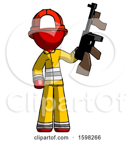 Red Firefighter Fireman Man Holding Tommygun by Leo Blanchette