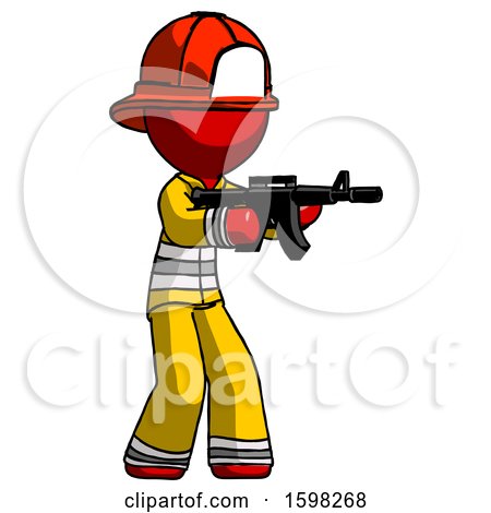 Red Firefighter Fireman Man Shooting Automatic Assault Weapon by Leo Blanchette