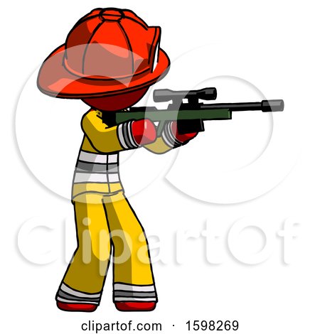 Red Firefighter Fireman Man Shooting Sniper Rifle by Leo Blanchette