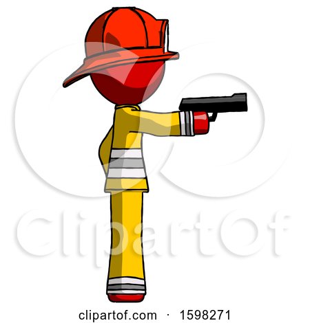 Red Firefighter Fireman Man Firing a Handgun by Leo Blanchette