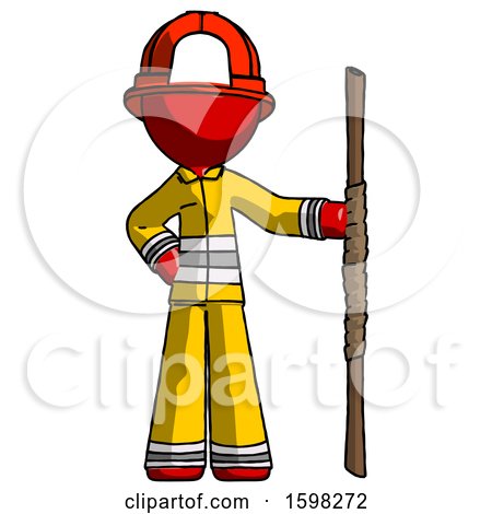 Red Firefighter Fireman Man Holding Staff or Bo Staff by Leo Blanchette