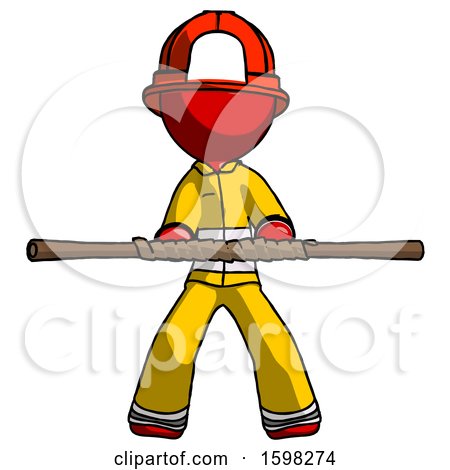 Red Firefighter Fireman Man Bo Staff Kung Fu Defense Pose by Leo Blanchette